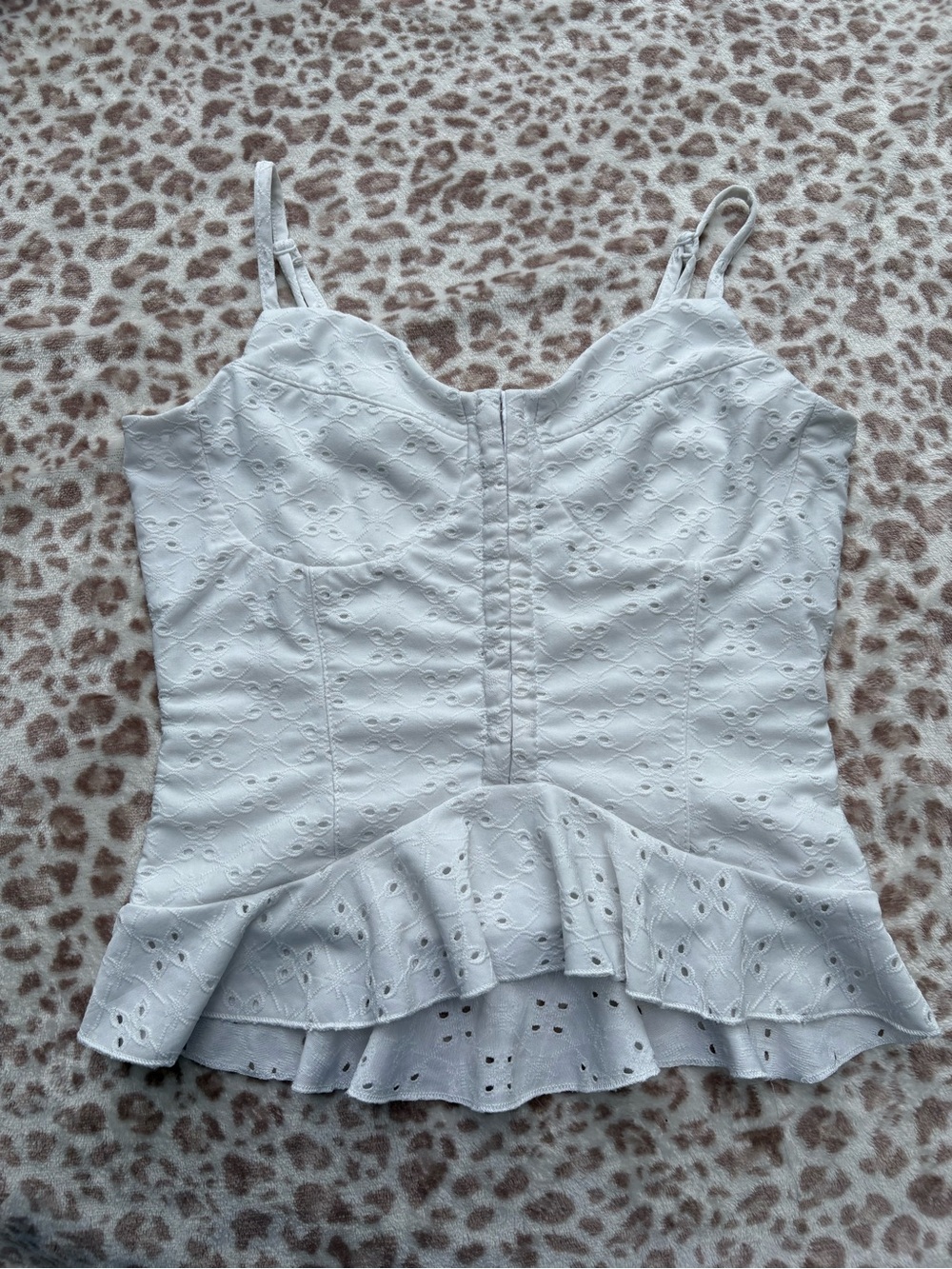 White Eyelet Peplum Ruffle Cami Top Corset